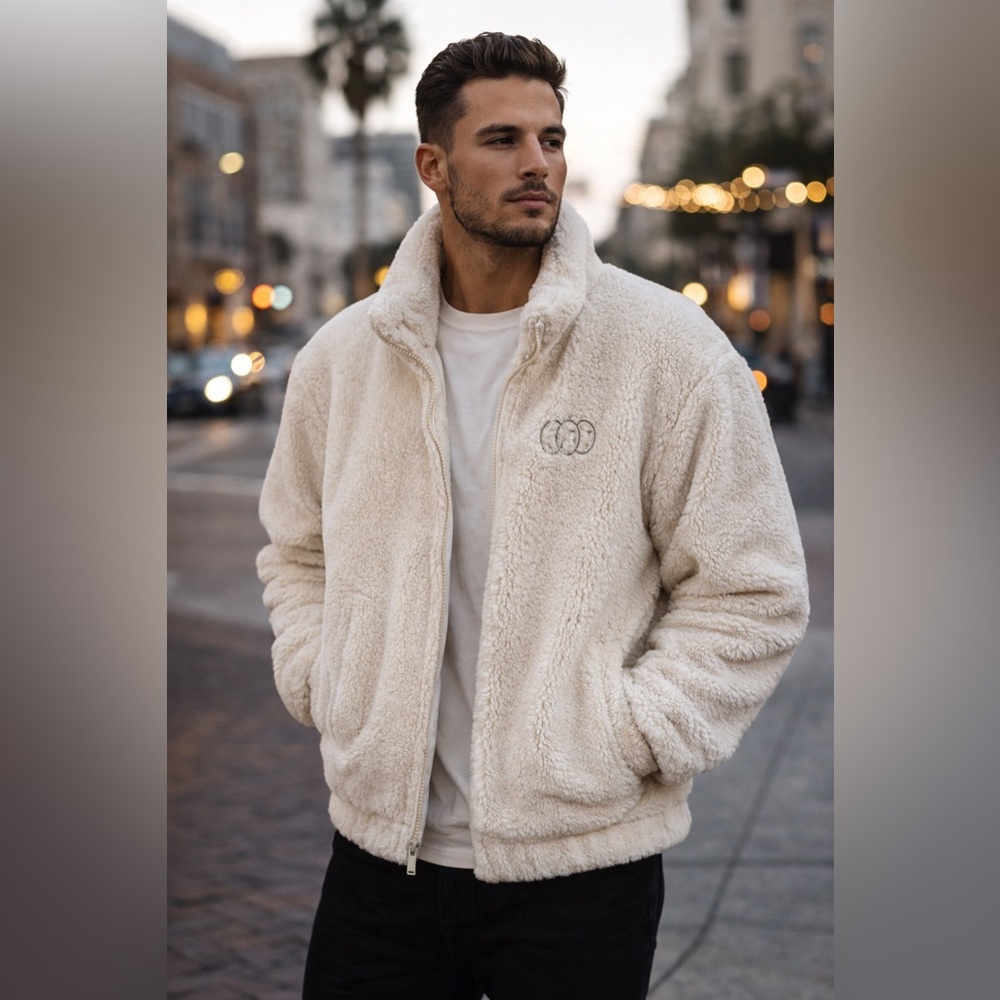 Zara Cream Faux shearling bomber. EUC “refreshing the scene” design Mens L